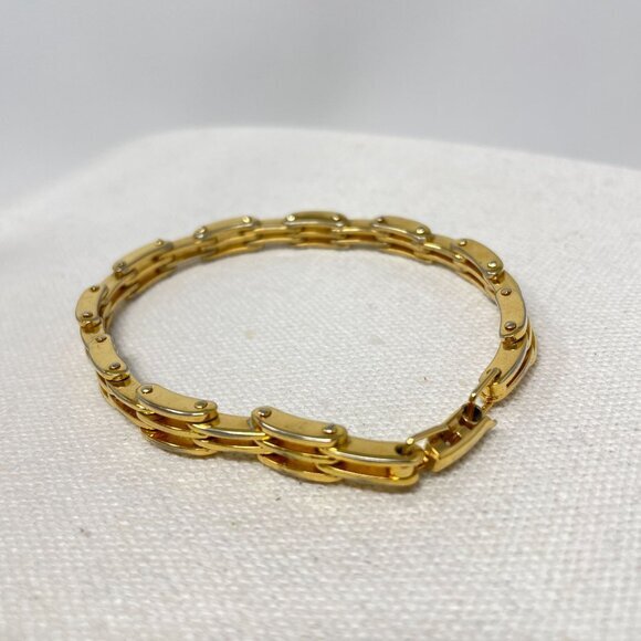 Napier Triple Link‎ Chain Bracelet Gold-Tone Marked Vintage Classic 7.5" - Picture 9 of 11